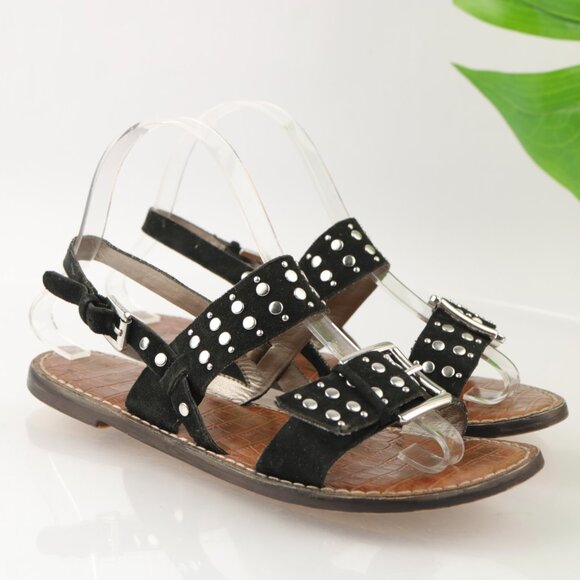 Sam Edelman Womens Glade Sandals Size 7 Black Suede Studded Slingback Flat Shoes - Picture 1 of 14